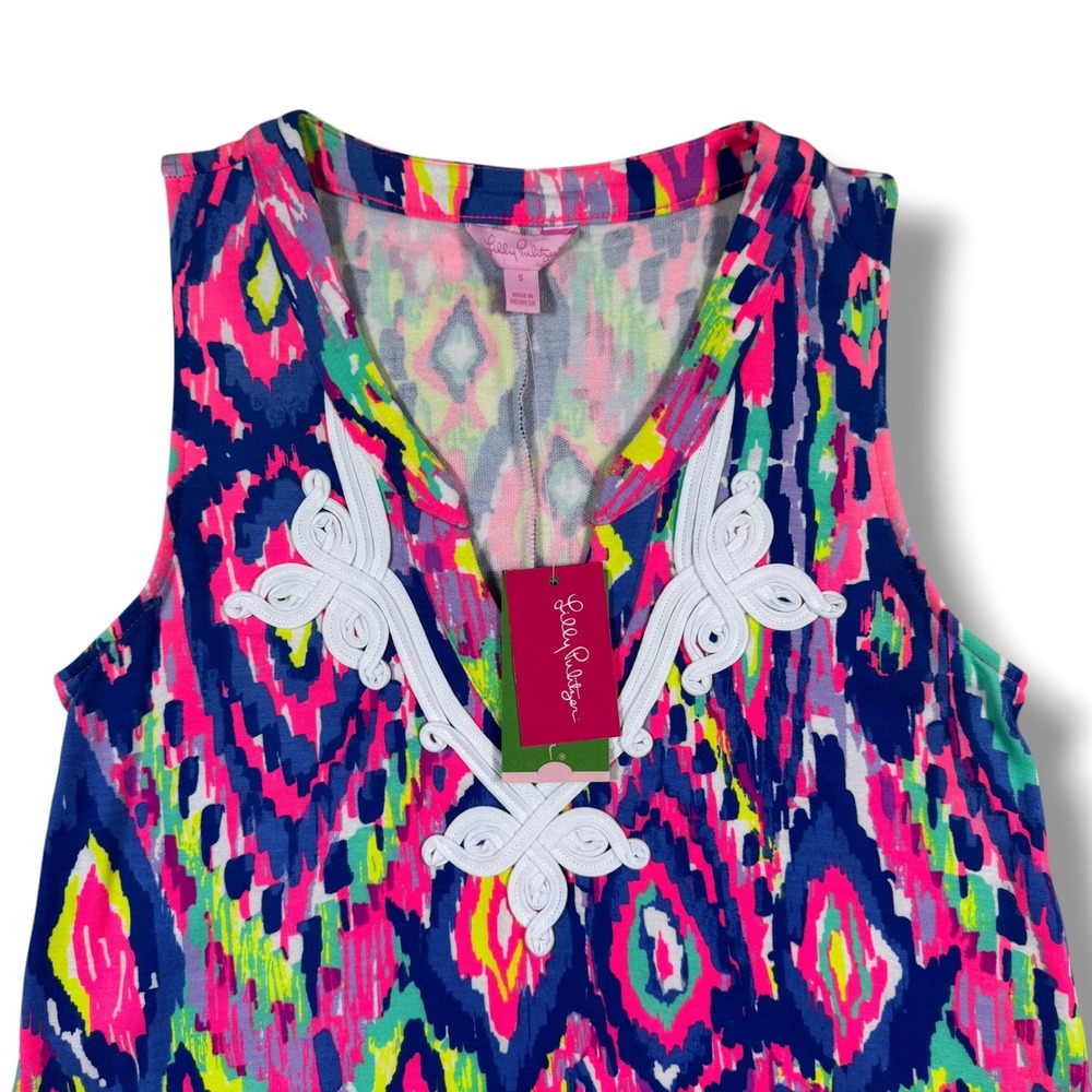 Lilly Pulitzer Gemma Dress Women Small Multi Luminescent Ikat Soutache Terry